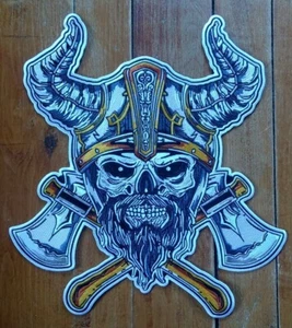 Großer Wikinger Bartschädel Kreuz Äxte Rückenaufnäher - Bild 1 von 6