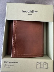 Men's Tan Trifold Wallet RFID Secure Blocking with ID Window by Goodfellow - Picture 1 of 5