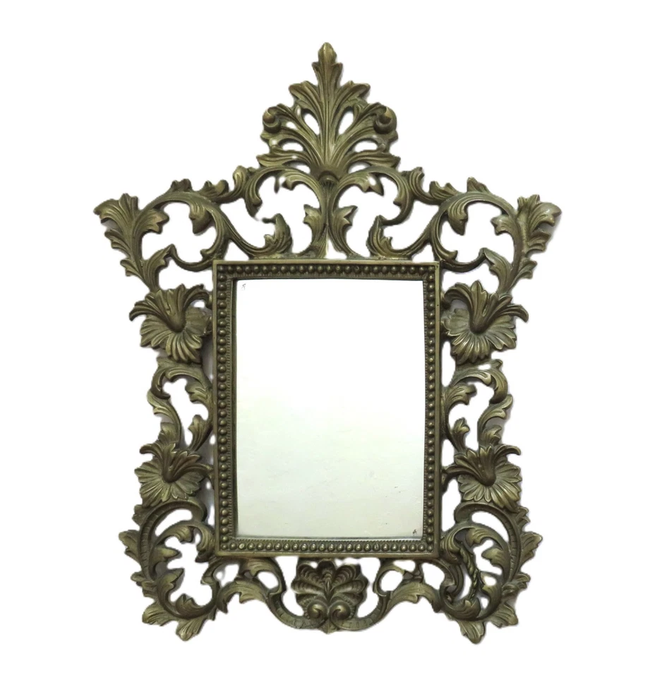 Espejo de mesa grande antiguo de metal fundido dorado estilo rococó francés de pie libre Foto 1 de 3