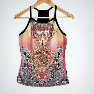 Jazzercise Ext Size M Paisley Print Embroidered Stretch Built-in Bra Tank Top - Picture 1 of 8