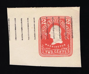 GENUINE SCOTT #U385 LARGE CUT SQUARE 2¢ CARMINE WITH AN EARLY LINCOLN, IL CANCEL - Picture 1 of 2