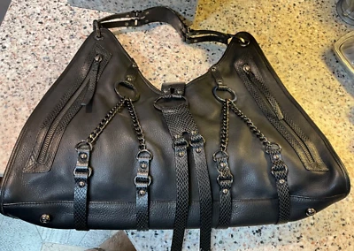 COLE HAAN G SERIES LARGE BLACK LEATHER TRIANGLE HOBO GLAMOUR SPORT $275 - Image 1 of 4