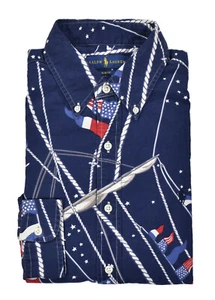 Polo Ralph Lauren Slim Fit USA Flag Americana Print Nautical Oxford Shirt New - Picture 1 of 3