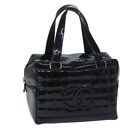 CHANEL COCO Mark Choco Bar Hand Bag Patent leather Black CC Auth bs13238