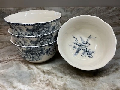 222 Quinta Sopa Azul Adelaida, Juego de 4 Cuencos de Cereal Diseño Floral Pájaro Interior Nuevo Foto 1 de 4