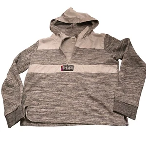 Victoria’s Secret PINK Quarter Zip Hoodie Sweatshirt Gray White Logo Large - Picture 1 of 8