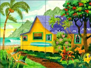 Piastrella tropicale backsplash ceramica murale Altman paesaggio floreale arte RWA018 - Foto 1 di 2