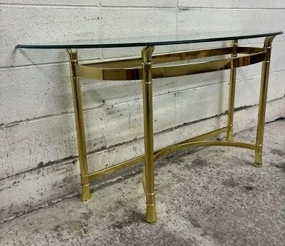 Mesa Demilune Vintage JDI Group Hollywood Regency Estilo Labarge Latón y Vidrio Foto 1 de 4