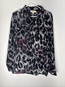 Nicki Minaj black/gray/pink button laser cut out embellished Woman's Top XXL - Picture 1 of 13
