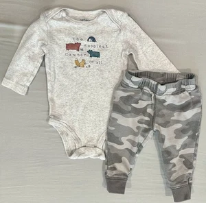 Carter's Gray long sleeve top one piece with gray camouflage pants 6 mo - Picture 1 of 7