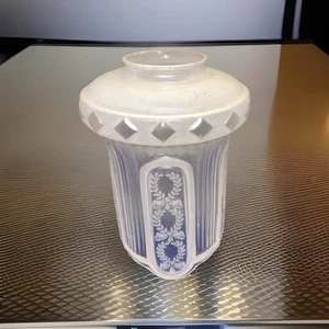 Antique Art Nouveau Iridescent Frosted Etched Glass Pendant Pan Light Shade 6.75 - Picture 1 of 6
