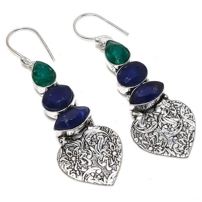 Blu Finto, Giada Verde 925 Argento Sterling Gioielli Parure - Immagine 1 di 4