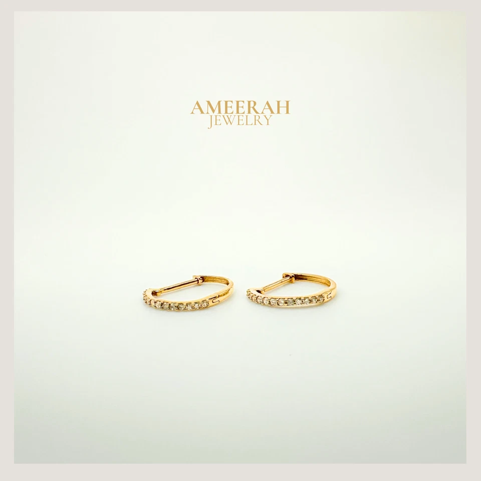 Aretes tipo argolla de diamantes de oro macizo de 18 quilates Huggies de 12 mm VS oro amarillo natural de 18 quilates sol Foto 1 de 4