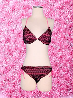 OP OCEAN PACIFIC Neón Rosa Negro Crochet 2 PC Bikini Traje de Baño Juniors LG 11-13 Foto 1 de 4