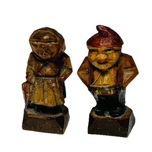 Vintage Anri Miniature Wood Hand Carved Old Man Woman Figurines Set 2 Italy 2" - Picture 1 of 7