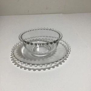 Vintage Imperial Glass Candlewick Pattern Clear Dip Bowl & Matching Saucer USA - Picture 1 of 13