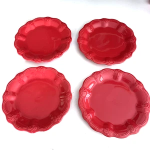 Set of 4 The Pioneer Woman 10 3/4" Toni Red Stoneware Dinner Plates - Picture 1 of 11