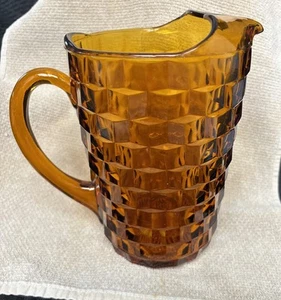 VINTAGE INDIANA GLASS WHITEHALL PITCHER ORANGE AMBER GEOMETRIC DIAMOND - Picture 1 of 8