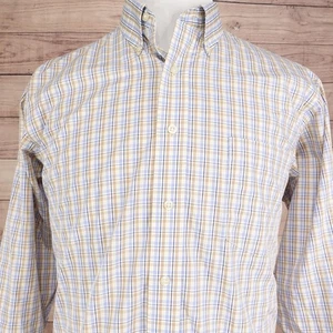 Chaps Shirt Mens 16.5 32/33 Blue Tan Plaid Non Iron Button Down Classic Fit - Picture 1 of 9