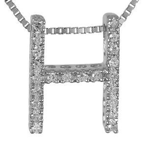 "H" DIAMANTE CUADRADO INICIAL ORO BLANCO 14K TAMAÑO REGULAR - Imagen 1 de 1