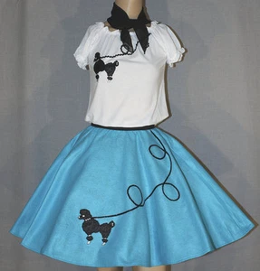 3 PC Aqua Blue 50's Poodle Skirt outfit Girl Sizes 10,11,12,13 W 25"-32" L23" - Picture 1 of 1