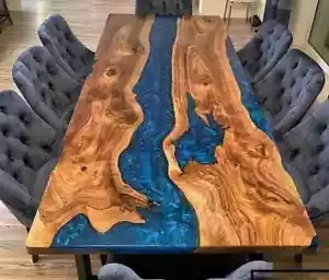 48"x24" Custom Blue Epoxy Resin Wooden River Style Center Dining Table Top - Picture 1 of 1