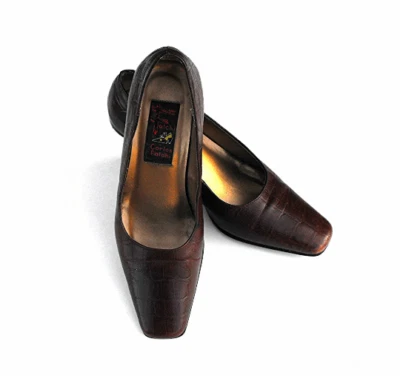 Zapatos de salón Carlos Falchi años 60 marrón imitación reptil diseñador tacones de aguja talla 6 Foto 1 de 4