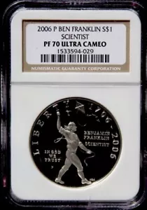 2006 BEN FRANKLIN SCIENTIST Silver Dollar NGC PF70💥FLAWLESS QUALITY💥 - Picture 1 of 5