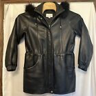 Worthington Genuine Lambskin Leather Black Coat Jacket Dyed Fox Fur Hood Small