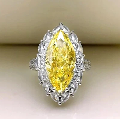 Anillo de compromiso citrino de corte marquesa de 5,00 quilates enchapado en oro blanco de 14 quilates Foto 1 de 4