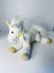 Aurora weiß 12 Zoll Einhorn liebevoll Plüsch gelbe Blume Halsband goldene Hufe 2016 - Bild 1 von 5