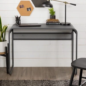 Scrivania ufficio metallo piano curvo grigio canna di fucile mobile 77 cm altezza 106 cm larghezza - Foto 1 di 7
