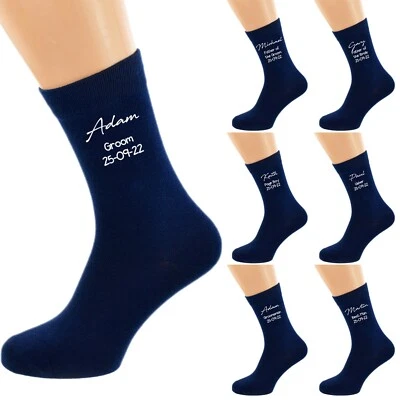 Personalised Contemporary signature Navy Wedding Socks Various Roles N1287 - Image 1 of 4