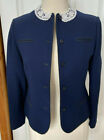 Devon Hall Robert Paul Taboh Women's 8 Navy Blue WOOL Suit Jacket w Lace Collar