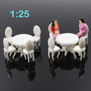2 Sets G Scale 1:25 White Craft Kitchen Model Kits Round Dining Table Chair
