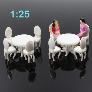 2 Sets G Scale 1:25 White Craft Kitchen Model Kits Round Dining Table Chair - Picture 1 of 1