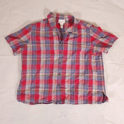 Jones New York Sport Button Shirt Womens 2X Linen Blend Plaid Red Blue Gray Cool - Image 1 of 4