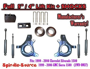 5" Lift Kit 5" / 4" + SHOCKS FOR 99 - 07 Chevy Silverado GMC Sierra 1500 Spindle - Bild 1 von 1