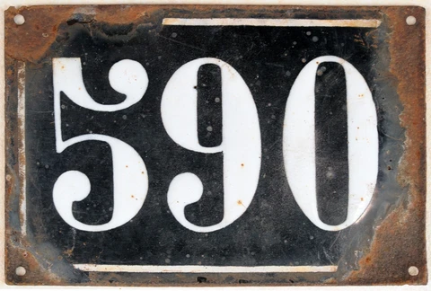 Large old black French house number 590 door gate plate plaque enamel metal sign Cover