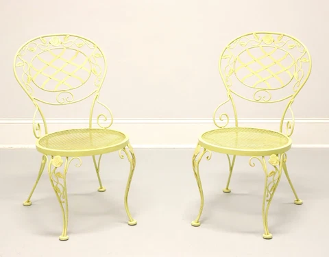 WOODARD Mid 20th Century Wrought Iron Foliate Patio Garden Side Chairs - Pair B Cover