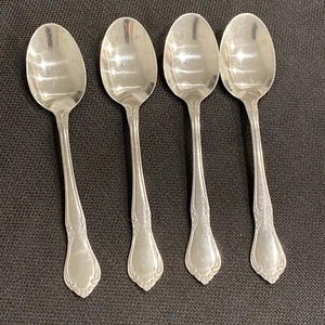 (4) Bellamo Soup Spoons 18/0 Stainless Unknown Pattern Floral & Scroll 7" - Picture 1 of 5