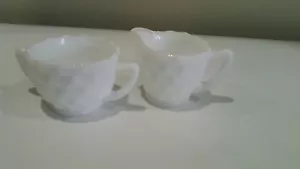 Vintage American Cubist White Milk Glass Creamer and Sugar Bowl - Picture 1 of 3