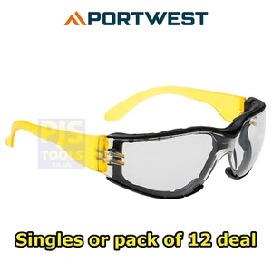 1 or 12 x Portwest PS32 wrap around foam comfort clear safety spectacles glasses - Picture 1 of 1