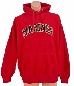 VTG - MARINES Hoodie Sweatshirt Red Men's XL Embroidered Patches y2k 90s USMC - Picture 1 of 8