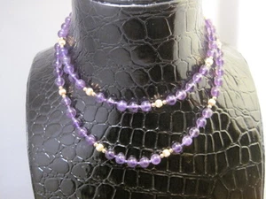 14 KT GELBGOLD PERLE & AMETHYSTPERLE. 30" HALSKETTE - Bild 1 von 9
