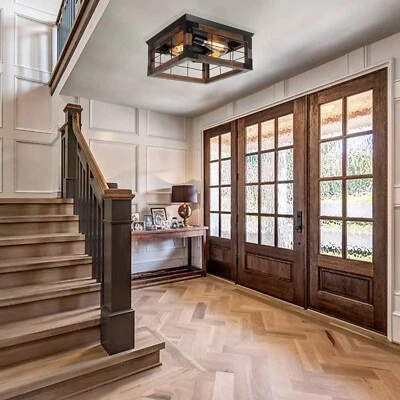 4-Light  Ceiling light，semi-recessed ceiling wood lamp for entrance - Image 1 of 4