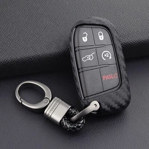 For Jeep Dodge Chrysler Fiat Smart Car Key Fob Case Cover Chain Carbon Fiber - Picture 1 of 6