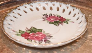Vintage Tea  Saucer Only Rose Pink Gold LATTICE Pierced Painted JAPAN Bone - Picture 1 of 2