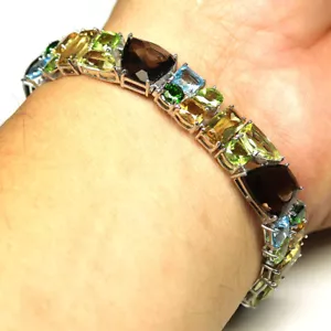 925 Silber Rauchige Quarz, Citrin, Topas, Peridot & Chrom Diopsid Armband 19.1cm - Bild 1 von 5