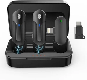 Wireless Microphones 2-Pack with Charging Case for iPhone iPad Android - Picture 1 of 8